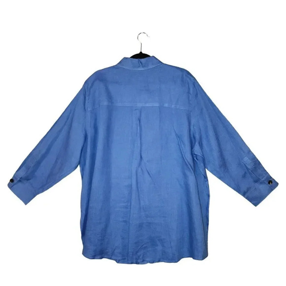 Caroline Rose Women's Blue Gabardine 100% Linen Button Down Shirt Top Size 2X - Picture 2 of 7